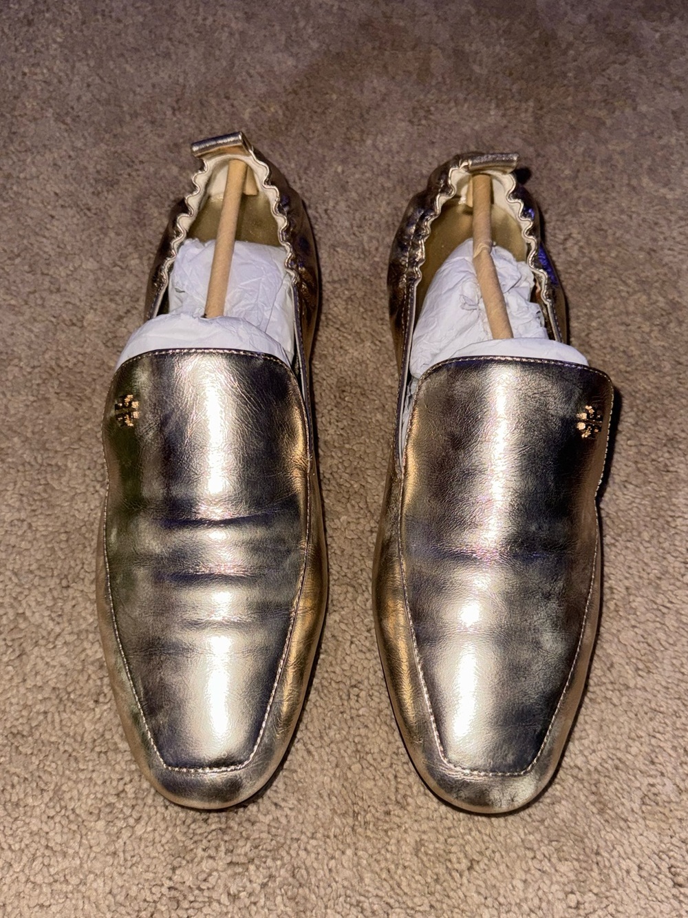 Tory Burch Spark Gold Metallic Kira Elastic Loafer - Spark Gold size 8.5